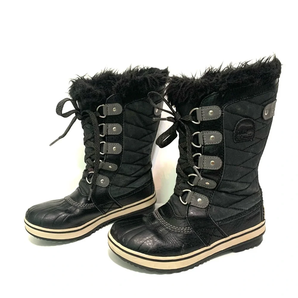 SOREL Big Kids Tofino Il Waterproof Winter Boots Black Big Kids Size 2 Faux Fur